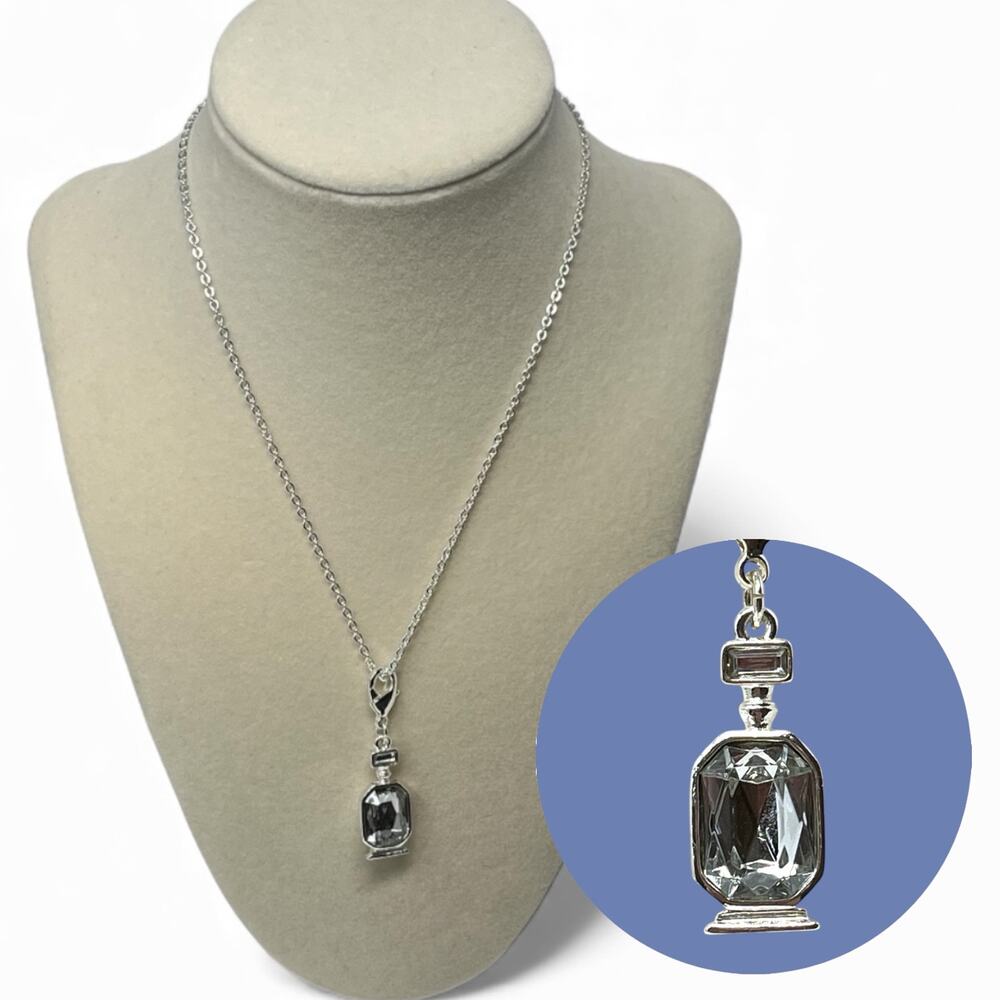 White House Black Market Perfume Bottle Pendant Necklace | Crystal Charm | NWOT